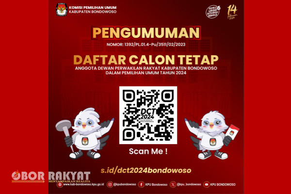 Bondowoso, Obor Rakyat - Komiisi Pemilihan Umum (KPU) Kabupaten Bondowoso, Provinsi Jawa Timur, menetapkan Daftar Calon Tetap (DCT) anggota DPRD Bondowoso yang akan berkontestasi pada Pemilihan Umum (Pemilu) 2024.