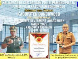Segenap keluarga besar Satuan Polisi Pamong Praja (Satpol PP) Kabupaten Bondowoso, mengucapkan Selamat dan Sukses KABUPATEN BONDOWOSO atas penghargaan Innovative Geverment Award (IGA) Tahun 2023, Katagori Kabupaten “Sangat Inovatif” yang diselenggarakan oleh Kementerian Dalam Negeri RI