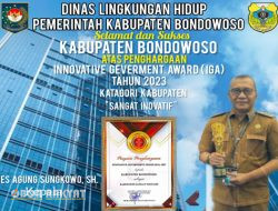 Dinas Lingkungan Hidup (DLH) Pemerintah Kabupaten (Pemkab) Bondowoso, mengucapkan selamat dan Sukses, KABUPATEN BONDOWOSO atas penghargaan Innovative Geverment Award (IGA) Tahun 2023, katagori Kabupaten “Sangat Inovatif”.