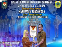 Segenap keluarga besar Dinas Perumahan Kawasan Permukiman Cipta Karya dan Tata Ruang (Perkim dan Ciptaru) Pemkab Bondowoso, mengucapkan Selamat dan Sukses KABUPATEN BONDOWOSO atas penghargaan Innovative Geverment Award (IGA) Tahun 2023, Katagori Kabupaten “Sangat Inovatif” yang diselenggarakan oleh Kementerian Dalam Negeri RI