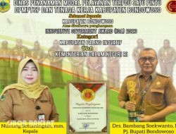 Dinas Penanaman Modal Pelayanan Terpadu Satu Pintu (DPMPTSP) dan Tenaga Kerja, Bondowoso, mengucapkan selamat kepada Kabupaten Bondowoso atas diraihnya penghargaan Innovative Geverment Award (IGA) 2023, kategori Kabupaten paling inovatif, oleh Kementrian Dalam Negeri RI