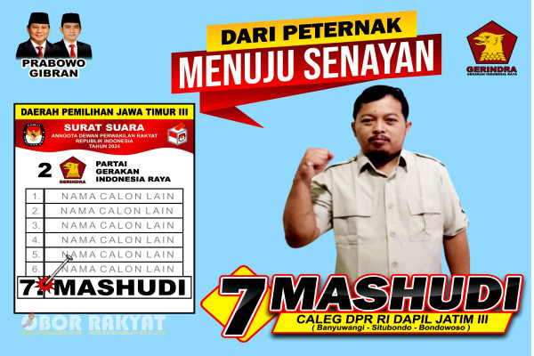 Banyuwangi, Obor Rakyat - Mashudi, putra daerah asli bumi Blambanga ini, pemuda yang lahir di daerah pedesaan, yakni di daerah Ranggon, Kecamatan Genteng, Kabupaten Banyuwangi, Jawa Timur ini, pemuda yang lahir di daerah pedesaan yang tumbuh kembang di lingkungan pertanian pada umumnya.