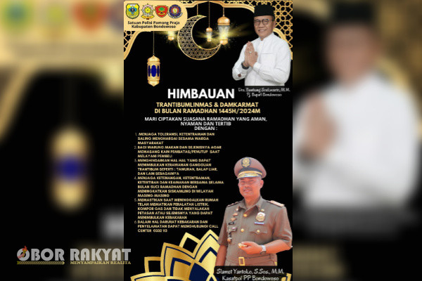 Bondowoso, Obor Rakyat - Memasuki bulan suci Ramadhan 1445 H/2024 M, Pemerintah Kabupaten (Pemkab) Bondowoso melalui Satuan Polisi Pamong Praja dan Pemadam Kebakaran (Satpol PP dan Damka) memberikan himbauan Trantibumlinmas dan Damkarmat.