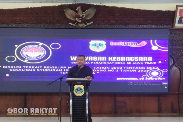 Bondowoso, Obor Rakyat - Dalam rangka sosialisasi dan pemahaman lebih mendalam mengenai Undang-undang (UU) Nomor 3 Tahun 2024 Tentang Desa, Pemerintah Kabupaten (Pemkab) Bondowoso, Provisi Jawa Timur, menggelar acara wawasan kebangsaan bersama perangkat desa se-Kabupaten Bondowoso.