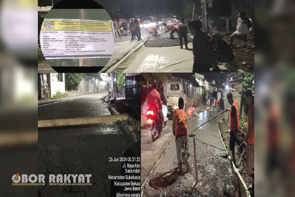 Bekasi, Obor Rakyat - Rekonstruksi Jalan Teluk Ambulu - Sukatani, diduga kuat banyak melakukan kecurangan dari ketebalan. Pasalnya, tidak memasang polis line besi di oplos, bigisting di pendam, isi beton tidak full bigisting alias di stiek seukuran korek api, pasangan tibar dowel tidak sesuai jarak, tidak ada pemadatan dahulu, dan lain-lain.