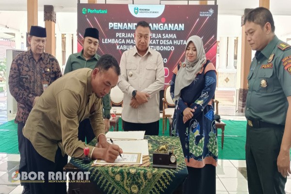 Situbondo, Obor Rakyat - Sebagai langkah nyata dalam mendukung pengelolaan hutan yang berkelanjutan, Lembaga Masyarakat Desa Hutan (LMDH) Rengganis dan Perkumpulan Tani Dewi Rengganis, Desa Baderan dan Taman kursi, Kecamatan Sumbermalang, Kabupaten Situbondo secara resmi menandatangani perjanjian kerjasama dengan Perum Perhutani Kesatuan Pemangkuan Hutan (KPH) Bondowoso.