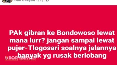 Warga Sindir Jalan Rusak Saat Kunjungan Wapres Gibran ke Bondowoso: “Jangan Lewat Pujer dan Tlogosari!”