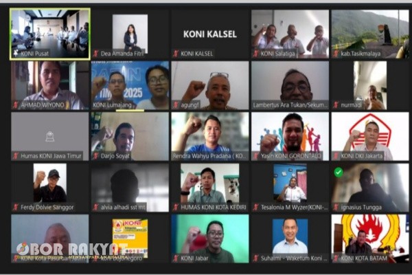 Jakarta, Obor Rakyat — Komite Olahraga Nasional Indonesia (KONI) Pusat menggelar pertemuan virtual bersama Bidang Media dan Humas KONI Provinsi serta KONI Kabupaten/Kota se-Indonesia, Kamis (17/72025).