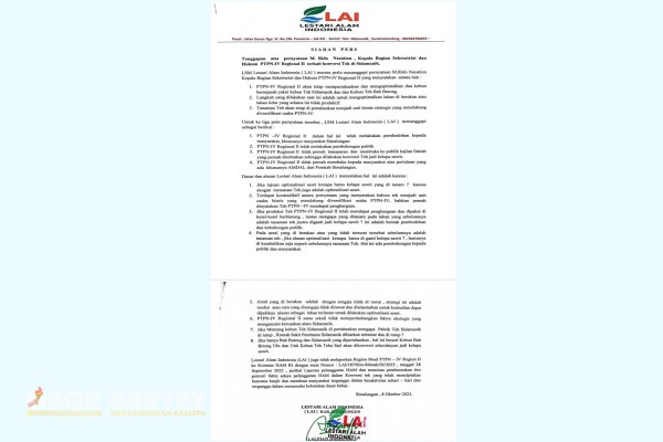 Simalungun, Obor Rakyat – Lembaga Swadaya Masyarakat Lestari Alam Indonesia (LSM LAI) Kabupaten Simalungun mengecam rencana konversi kebun teh Sidamanik dan Bah Butong milik PTPN-IV Regional II menjadi perkebunan kelapa sawit. LAI menilai pernyataan pihak PTPN-IV sebagai bentuk pembodohan dan kebohongan publik.