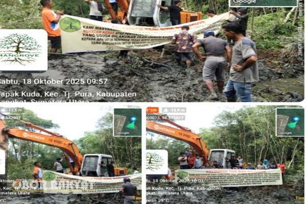 Langkat, Obor Rakyat — Kelompok Binaan Mangrove di Desa Tapak Kuda, Kecamatan Tanjung Pura, Kabupaten Langkat, Sumatera Utara, tengah dilanda keresahan akibat dugaan penyerobotan dan perusakan lahan yang berada di bawah pengelolaan mereka. Aksi ini diduga kuat melibatkan oknum pejabat desa dan mantan camat yang kini menjabat sebagai Kepala Dinas di Kabupaten Langkat.