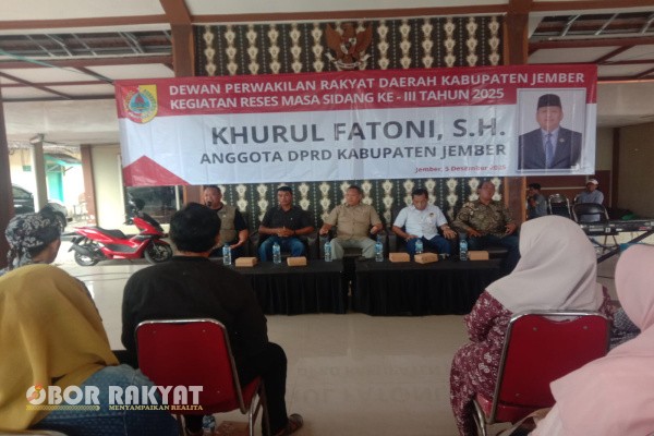 Jember, Obor Rakyat — Anggota DPRD Kabupaten Jember dari Fraksi NasDem, Khurul Fatoni menggelar Reses Masa Sidang Ke-3 Tahun 2025 di Kantor Desa Gerden, Kecamatan Puger, Jumat (5/12/2025).