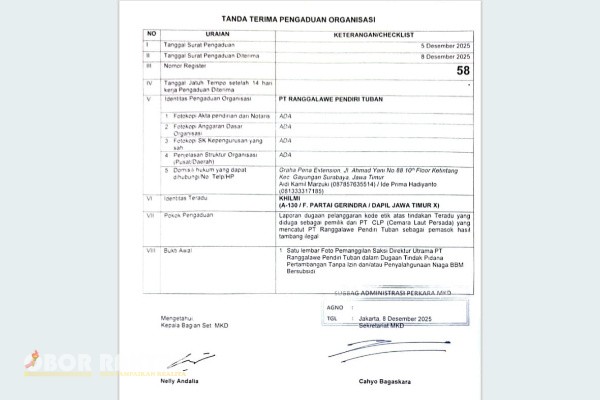 Situbondo, Obor Rakyat – Direktur Utama PT Ranggalawe Pendiri Tuban (Rapetu), HRM. Khalilur R. Abdullah Sahlawiy atau yang akrab disapa Jhi Lilur, menepati ucapannya untuk melaporkan Anggota DPR RI Dapil Jatim X, Khilmi, ke Mahkamah Kehormatan Dewan (MKD). Laporan resmi terhadap legislator Fraksi Gerindra itu telah disampaikan pada 8 Desember 2025.