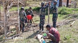 TNI dan Warga Eragayam Bergotong Royong Bangun Honai, Wujud Penguatan Kemanunggalan di Mamberamo Tengah