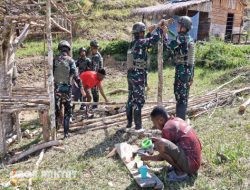 TNI dan Warga Eragayam Bergotong Royong Bangun Honai, Wujud Penguatan Kemanunggalan di Mamberamo Tengah