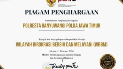 Polresta Banyuwangi Raih Penghargaan ZI Menuju WBBM 2025, Bukti Komitmen Pelayanan Bersih dan Profesional