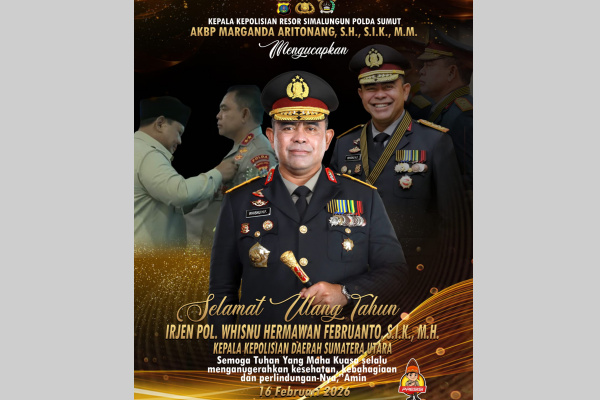 Simalungun, Obor Rakyat – Jajaran Polres Simalungun merayakan Hari Ulang Tahun (HUT) ke-54 Kapolda Sumatera Utara, Whisnu Hermawan Februanto, yang jatuh pada Senin (16/2/2026).