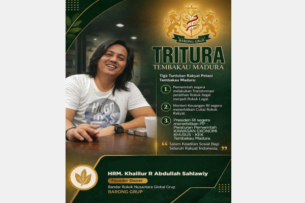 Situbondo, Obor Rakyat – Pengusaha rokok sekaligus Owner Bandar Rokok Nusantara Global Grup (BARONG Grup), HRM Khalilur R Abdullah Sahlawiy atau yang dikenal sebagai Gus Lilur, kembali menyoroti arah kebijakan industri tembakau nasional.
