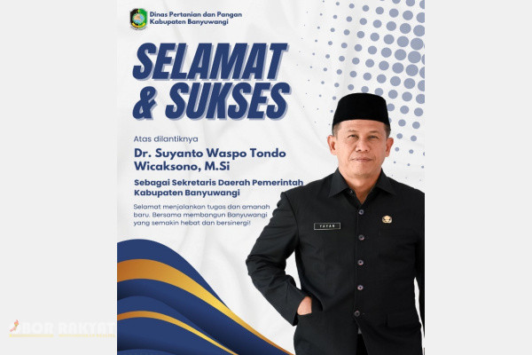 Banyuwangi, Obor Rakyat – Media Obor Rakyat Banyuwangi menyampaikan ucapan selamat dan sukses kepada Dr. Suyanto Waspo Tondo Wicaksono atas pelantikannya sebagai Sekretaris Daerah (Sekda) Kabupaten Banyuwangi, Selasa (2/6/2026).