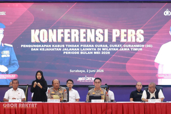 Surabaya, Obor Rakyat – Polda Jawa Timur bersama jajaran Polres berhasil mengungkap sebanyak 320 kasus tindak pidana 3C (curas, curat, dan curanmor) serta berbagai kejahatan jalanan selama periode Mei 2026.