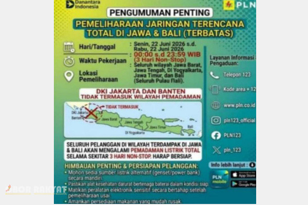 ​Bondowoso, Obor Rakyat – Pengumuman mengenai rencana pemeliharaan jaringan listrik terencana yang diklaim mencakup wilayah Jawa dan Bali mendadak jadi sorotan netizen dan masyarakat luas.