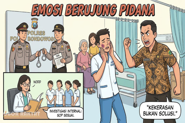 ​Bondowoso, Obor Rakyat – Kepolisian Resor (Polres) Bondowoso resmi menetapkan APW, seorang Aparatur Sipil Negara (ASN) asal Desa Bataan, Kecamatan Tenggarang, sebagai tersangka dalam kasus dugaan penganiayaan terhadap tenaga kesehatan (nakes) di RSUD dr. Koesnadi Bondowoso.