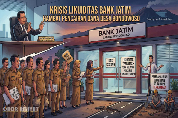 Bondowoso, Obor Rakyat – Proses akselerasi pembangunan serta penguatan instrumen ekonomi di tingkat fungsional pedesaan Kabupaten Bondowoso, Provinsi Jawa Timur, terancam mengalami stagnasi. Sejumlah instansi Pemerintah Desa (Pemdes) secara kolektif melaporkan ketidakmampuan mereka dalam melakukan eksekusi pencairan alokasi Dana Desa (DD) tahap pertama untuk Tahun Anggaran 2026 melalui institusi perbankan pelaksana, PT Bank Pembangunan Daerah Jawa Timur Tbk (Bank Jatim).