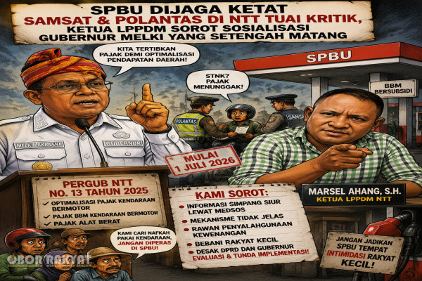Ruteng, Obor Rakyat — Rencana Pemerintah Provinsi Nusa Tenggara Timur (Pemprov NTT) untuk menempatkan petugas Samsat dan Satuan Lalu Lintas (Satlantas) di seluruh Stasiun Pengisian Bahan Bakar Umum (SPBU) mulai 1 Juli 2026 memantik gelombang kritik dari berbagai kalangan.