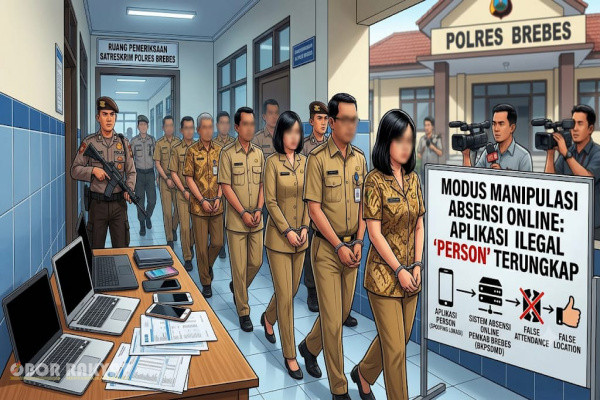 Jakarta, Obor Rakyat – Kepolisian mengungkap dugaan penyalahgunaan sistem presensi elektronik Aparatur Sipil Negara (ASN) di lingkungan Pemerintah Kabupaten Brebes. Dalam perkara tersebut, sembilan ASN resmi ditetapkan sebagai tersangka setelah diduga memanfaatkan aplikasi ilegal untuk memanipulasi sistem absensi berbasis lokasi.