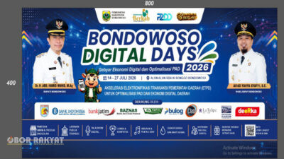 ​Bondowoso, Obor Rakyat – Dalam langkah strategis memacu optimalisasi Pendapatan Asli Daerah (PAD) serta mempercepat implementasi Elektronifikasi Transaksi Pemerintah Daerah (ETPD), Pemerintah Kabupaten (Pemkab) Bondowoso resmi menginisiasi kolaborasi lintas sektor guna menggelar perhelatan bertajuk "Bondowoso Digital Days 2026".
