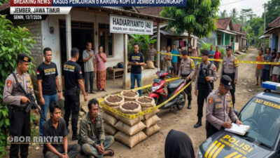 ​Jember, Obor Rakyat – Unit Reskrim Polsek Sumberjambe, Polres Jember, bergerak cepat mengungkap kasus pencurian enam karung kopi milik warga Desa Randuagung.