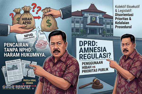 Bondowoso, Obor Rakyat — Gelombang polemik penyaluran dana hibah dari Anggaran Pendapatan dan Belanja Daerah (APBD) Kabupaten Bondowoso untuk Organisasi Masyarakat (Ormas) yang nilainya mencapai Rp 1,95 miliar, terus menggelinding keras. Aliansi Kebijakan Publik (AKP) menyuarakan kritik menohok terhadap tata kelola anggaran daerah yang dinilai mengabaikan prinsip akuntabilitas prosedural dan terjebak dalam retorika politik reaktif.