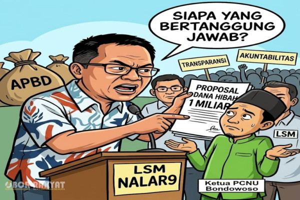 Bondowoso, Obor Rakyat – Lembaga Swadaya Masyarakat (LSM) Nalar9 menyayangkan pernyataan Ketua: Tanfidziyah Pengurus Cabang Nahdlatul Ulama (PCNU) Bondowoso, Dr. KH. Moh. Syaeful Bahar, terkait dana hibah sebesar Rp1 miliar yang bersumber dari Anggaran Pendapatan dan Belanja Daerah (APBD).