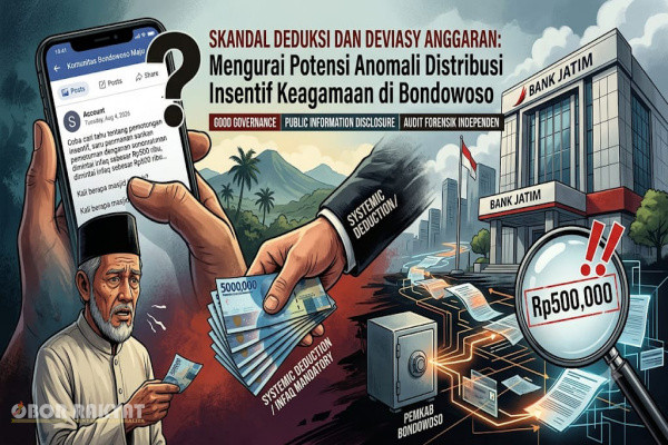 ​Bondowoso, Obor Rakyat — Dialektika transparansi tata kelola keuangan publik di Kabupaten Bondowoso mendadak memanas. Sebuah riak presmpsi yang dipicu oleh diskursus di kanal digital "Komunitas Bondowoso Maju" mendadak mengekalasi menjadi sorotan tajam publik, menyusul mencuatnya dugaan maladministrasi dan systemic deduction (pemotongan sistematis) atas hak insentif insani pengabdi keagamaan.
