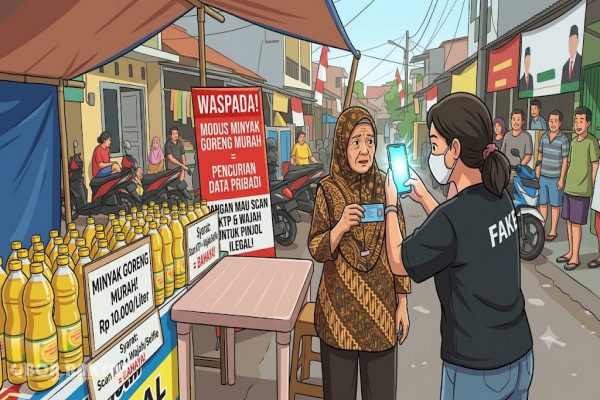 Jakarta, Obor Rakyat — Masyarakat diimbau untuk semakin waspada terhadap berbagai bentuk modus penipuan baru yang mengincar data pribadi.Salah satu metode yang marak ditemukan di lapangan adalah penawaran minyak goreng atau sembako murah dengan syarat melakukan pemindaian (scan) Kartu Tanda Penduduk (KTP), pemindaian wajah, hingga swafoto (selfie).