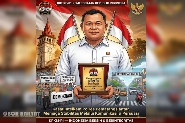 Pematangsiantar, Obor Rakyat — Dalam rangka memperingati Hari Ulang Tahun (HUT) ke-81 Kemerdekaan Republik Indonesia, Kongres Pemberantasan Korupsi Manipulatif Rakyat Indonesia (KPKM-RI) menganugerahkan penghargaan khusus kepada Kasat Intelkam Polres Pematangsiantar, AKP Hary Isdyanto, S.H., M.H.