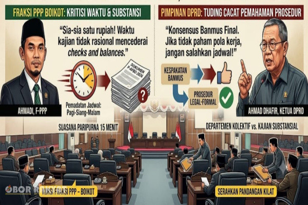 ​Bondowoso, Obor Rakyat — Eskalasi politik anggaran di DPRD Kabupaten Bondowoso memuncak. Fraksi Partai Persatuan Pembangunan (PPP) secara eksplisit mengambil tindakan boikot dengan absen dari rapat paripurna penyampaian Pandangan Umum (PU) fraksi terhadap Rancangan Perubahan APBD (P-APBD) Tahun Anggaran 2026 pada Jumat (4/9/2026) malam.