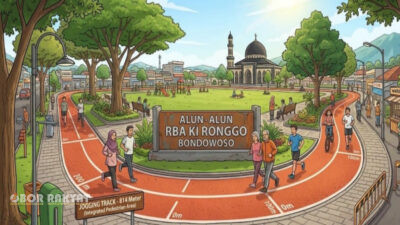 Tingkatkan Fasilitas Olahraga, DLH Bondowoso Mulai Pembangunan Jogging Track Alun-Alun