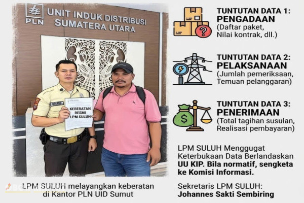 ​Pematangsiantar, Obor Rakyat — Keterbukaan informasi publik di tubuh Badan Usaha Milik Negara (BUMN) kembali diuji. Lembaga Pemberdayaan Masyarakat (LPM) SULUH resmi melayangkan surat keberatan atas jawaban PT PLN (Persero) Unit Induk Distribusi (UID) Sumatera Utara terkait permohonan data Penertiban Pemakaian Tenaga Listrik (P2TL) kurun waktu lima tahun terakhir.