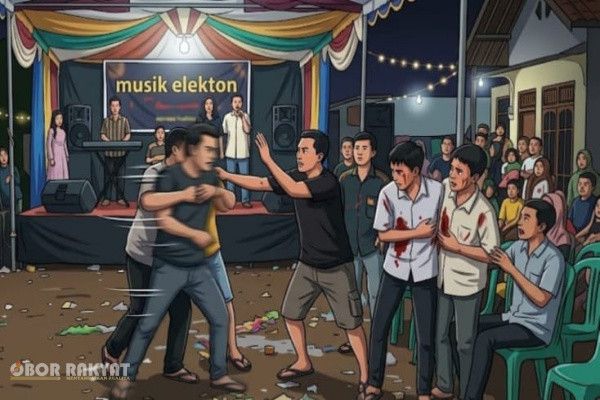 Bondowoso, Obor Rakyat — Acara hajatan warga di Desa Radu Cangkring, Kecamatan Pujer, Kabupaten Bondowoso, yang semula berlangsung meriah dengan alunan musik elekton, berubah menjadi tragedi mencekam pada Senin (12/10/2026) malam.
