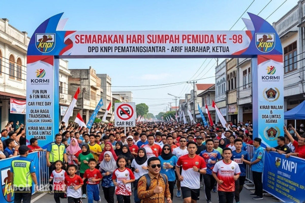 ​Pematangsiantar, Obor Rakyat — DPD Komite Nasional Pemuda Indonesia (KNPI) Kota Pematangsiantar menggelar serangkaian kegiatan olahraga dan kemasyarakatan, salah satunya Fun Run, dalam rangka menyemarakkan peringatan Hari Sumpah Pemuda ke-98.